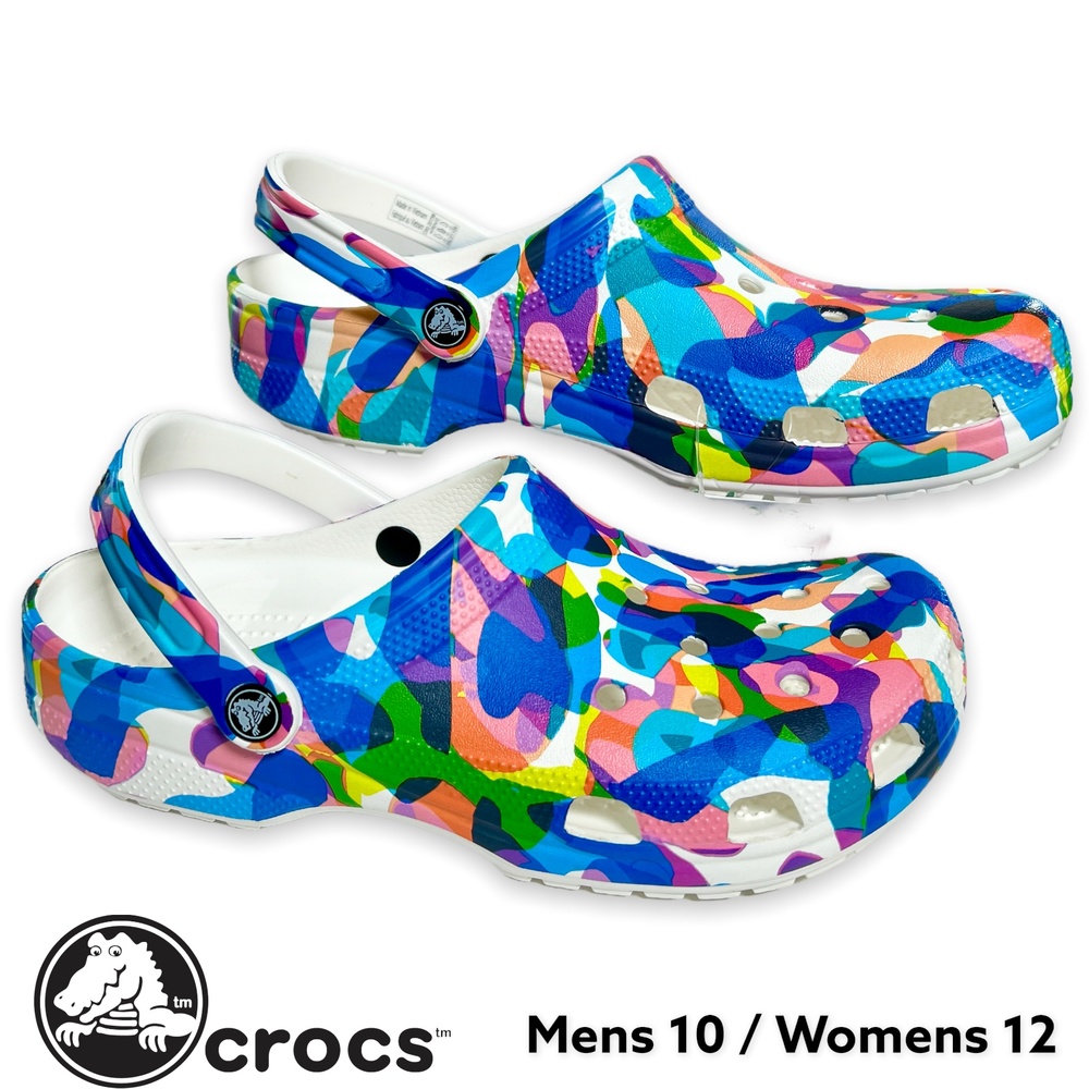 Crocs Classic Confetti Bubble Block Clogs White/Multi Color M 10 W 12 NEW w Tags
